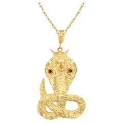 Cobra Snake Gold Necklace with Ruby Accents 10K Yellow Gold