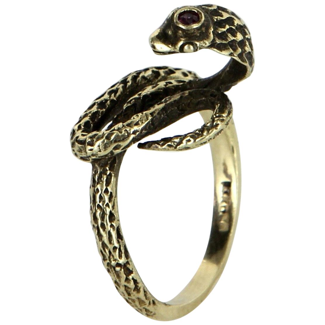 Cobra Snake Ring Vintage 14 Karat Yellow Gold Ruby Estate Fine Jewelry Heirloom
