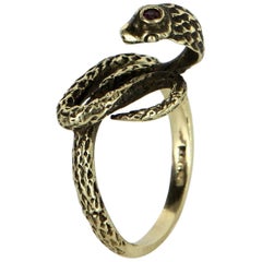 Cobra Snake Ring Vintage 14 Karat Yellow Gold Ruby Estate Fine Jewelry Heirloom