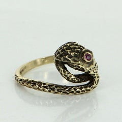 Cobra Snake Ring Vintage 14 Karat Yellow Gold Ruby Estate Fine Jewelry Heirloom