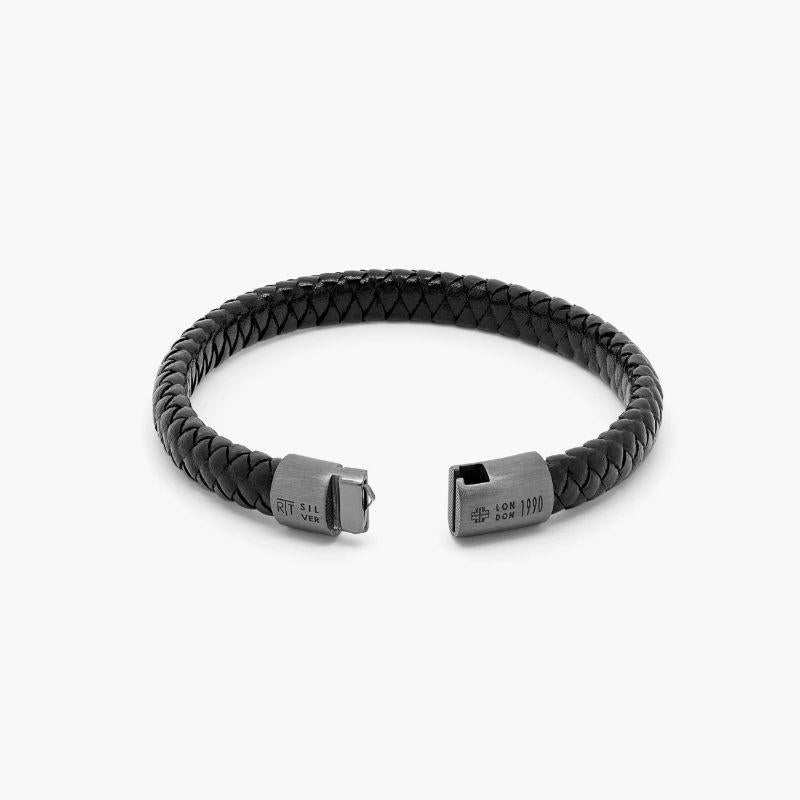 Cobra Sontuoso Bracelet in Black Leather & Black Rhodium Sterling Silver, Size L In New Condition For Sale In Fulham business exchange, London
