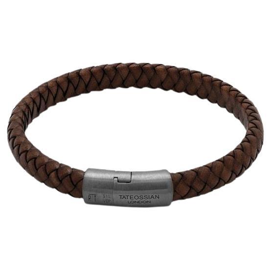 Cobra Sontuoso Bracelet in Italian Brown Leather & Black Rhodium Plated, Size S For Sale