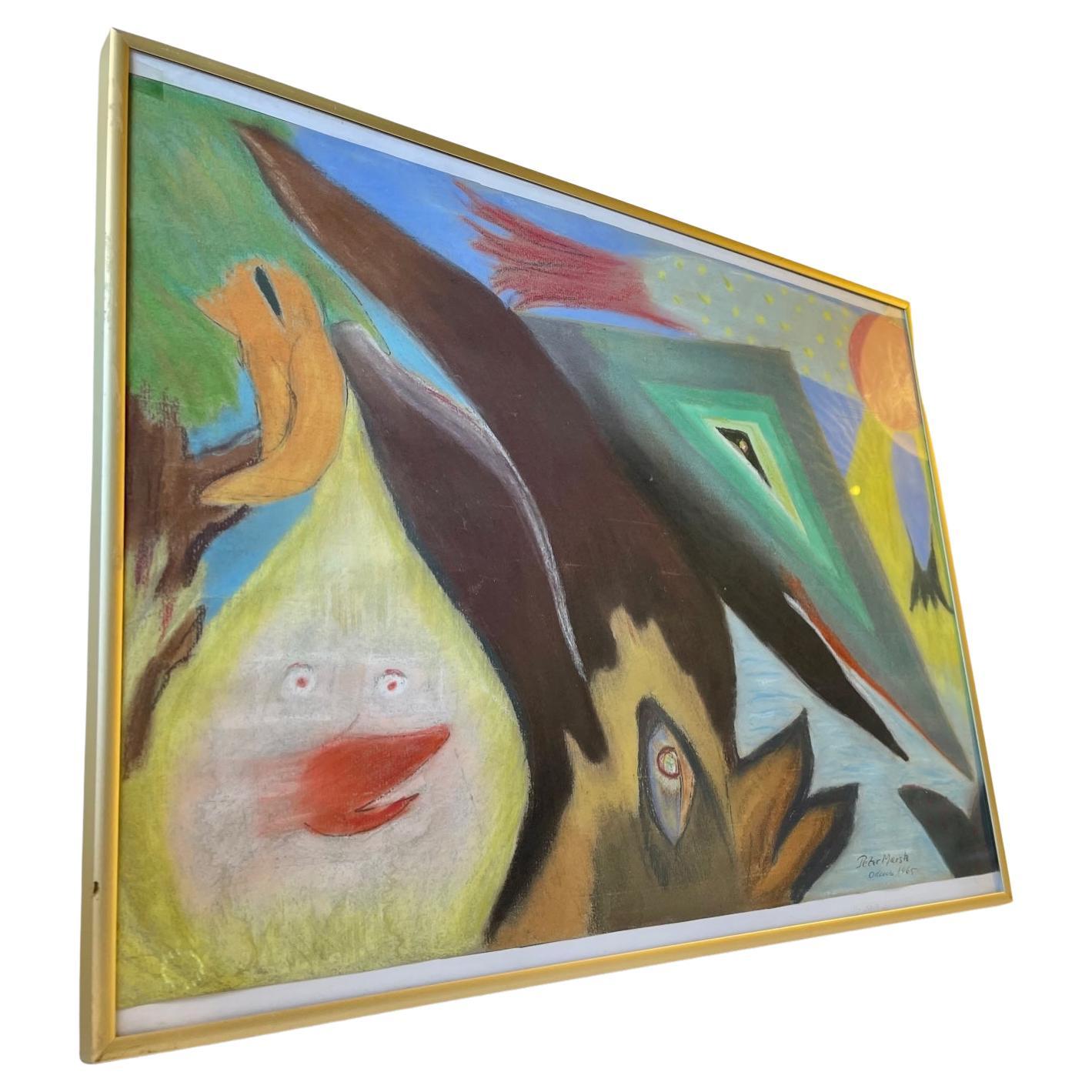 Pittura danese vintage in stile Cobra, firmata Peter Mærsk, 1965
