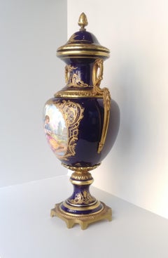 Cobre Blue and Gold Vase by Sèvres Made and Decorated by Hand in 20th Century