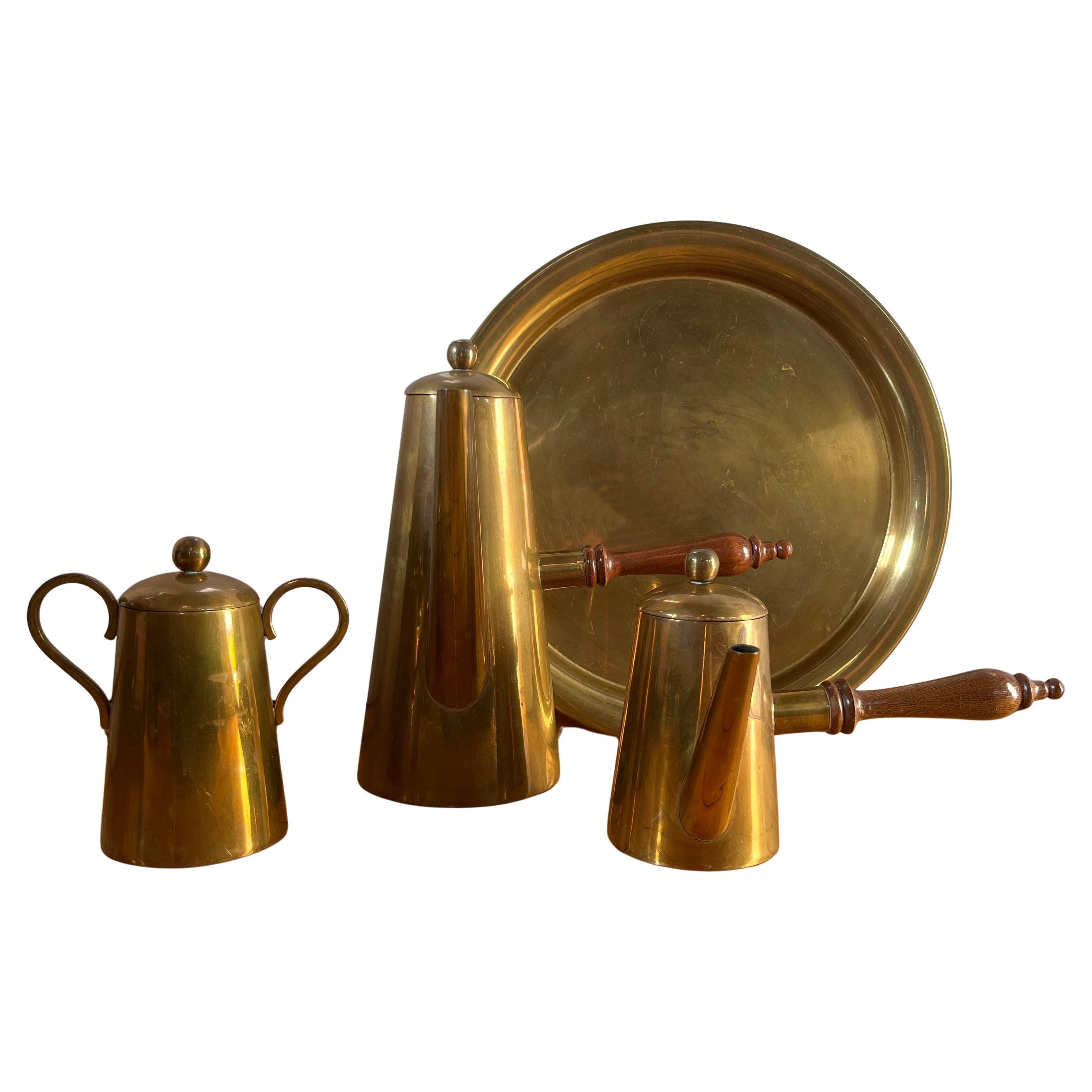 Cobre Y Laton Mexican Brass Coffee Service with Tray, Sugar, Creamer, Taxco