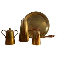 Cobre Y Laton Mexican Brass Coffee Service with Tray, Sugar, Creamer, Taxco