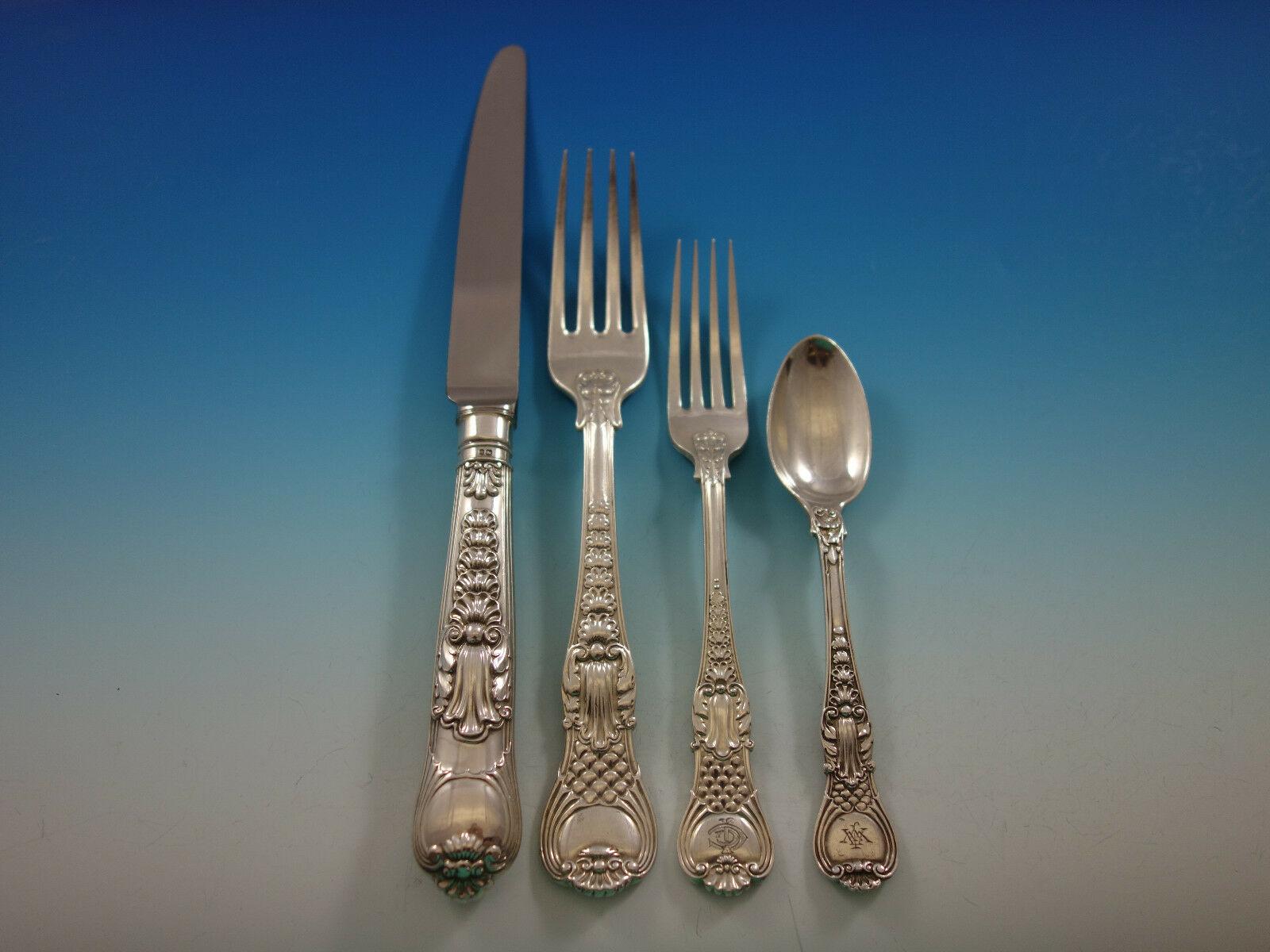 Coburg by Various English Sterling Silver Flatware Set Service 33 Pieces Dinner In Excellent Condition In Big Bend, WI