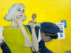 Blonde Schönheit aus der Mitte des Jahrhunderts macht den Flughafenzoll