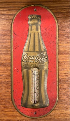 Cartello di latta pubblicitario natalizio per l'anniversario della Coca Cola / Termometro 1930s