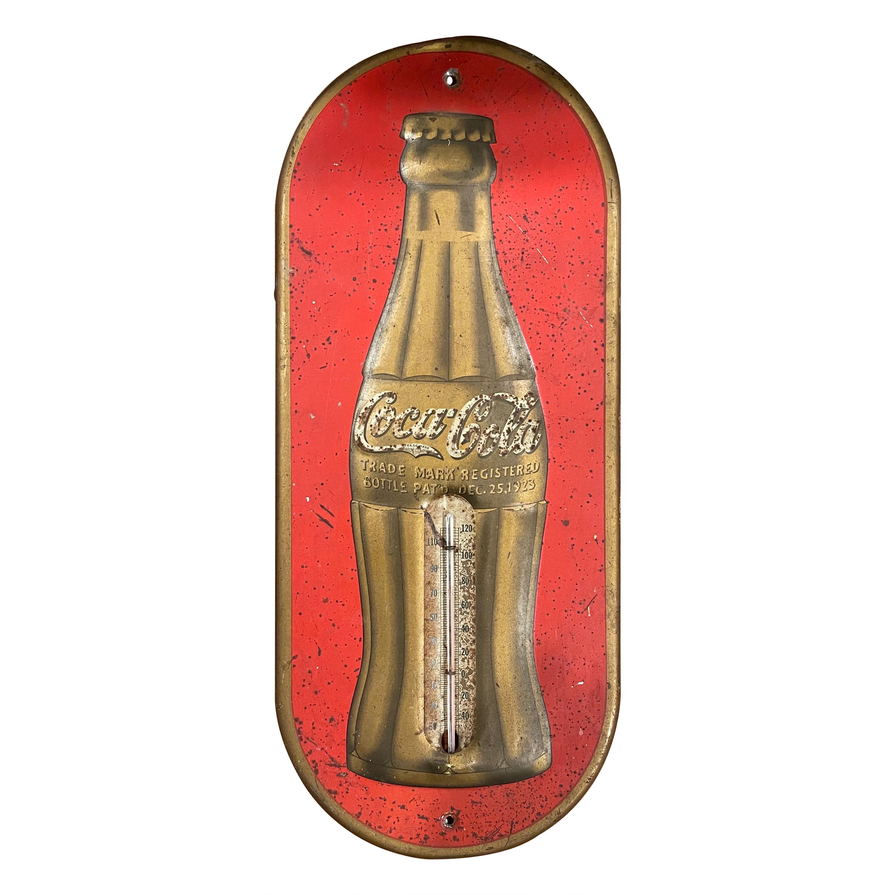 Coca Cola Anniversary Christmas Advertising Tin Sign  / Thermometer  1930s