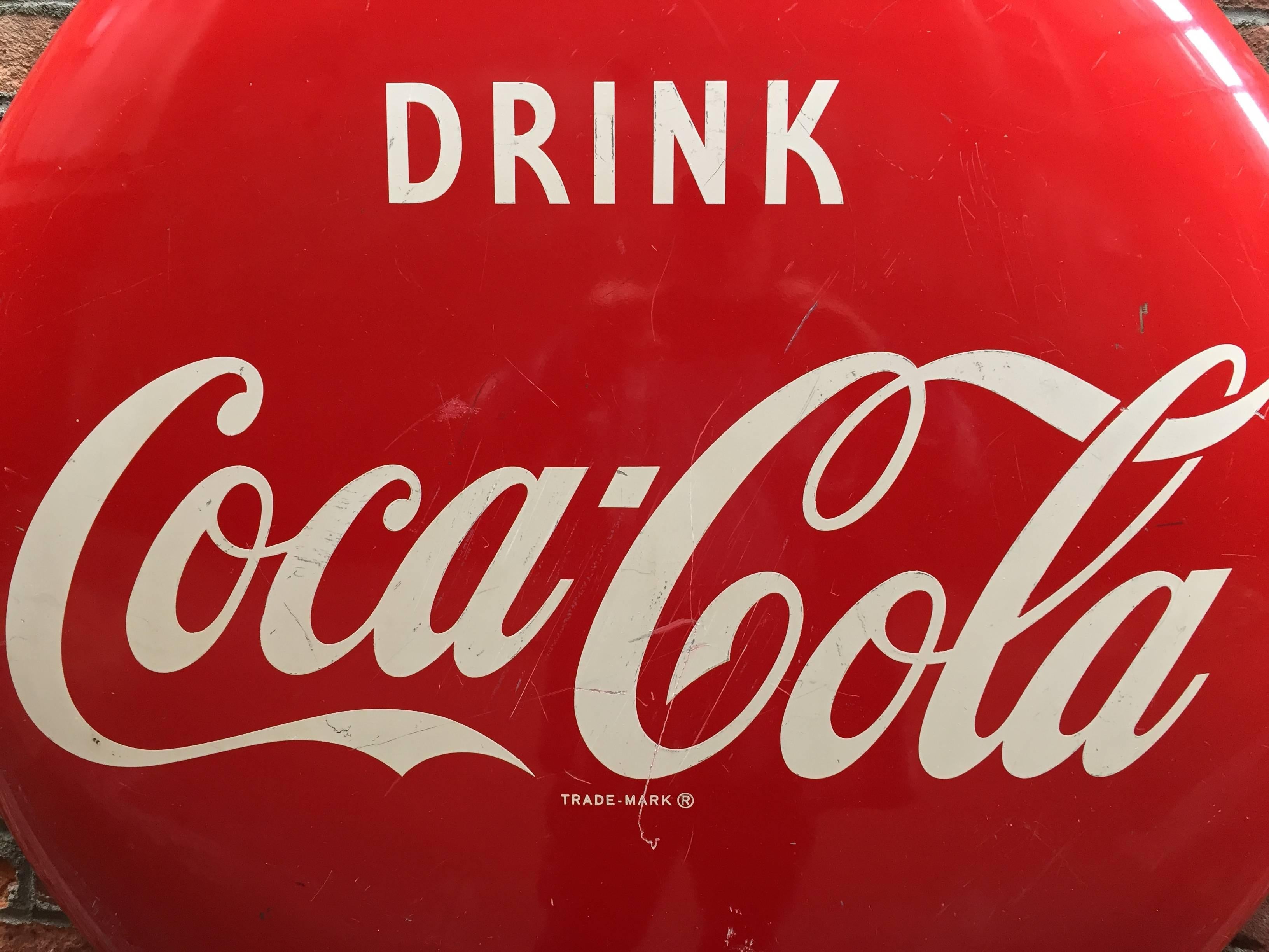 Industrial Coca Cola Enamel Button Sign