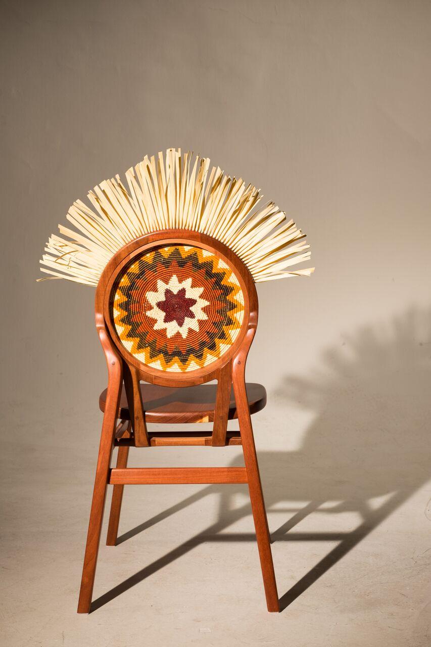 Brazilian Cocar Chair: handmade in Brazill with braided tucumã straw and Cabreúva wood For Sale
