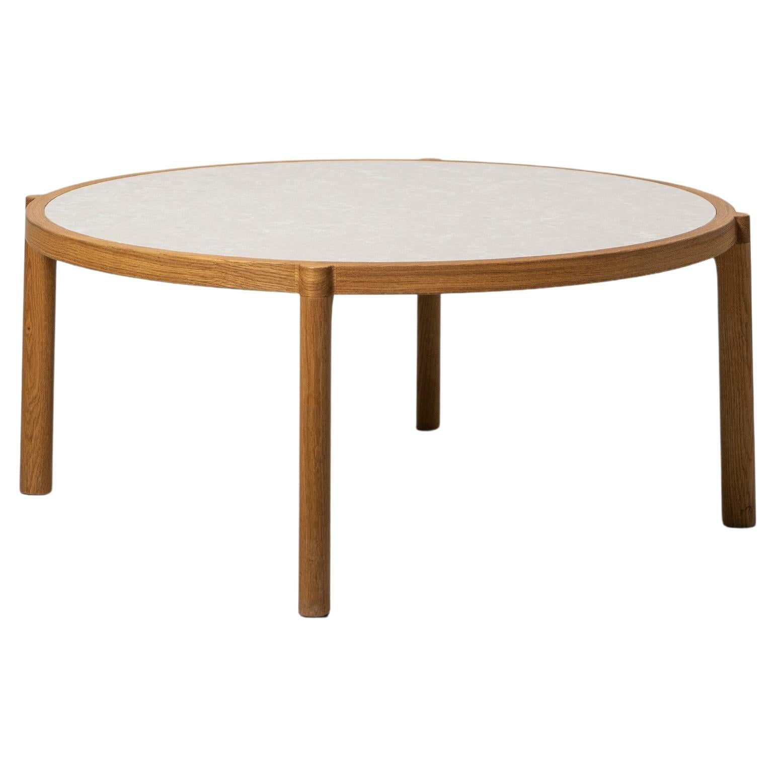 Cocentric Lounge Table - solid wood frame in natural oak travertine stone plate For Sale