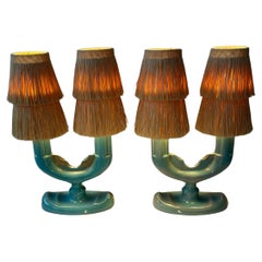 Coceram Table Lights  In Turquoise Colour With Raffia Lamp Shades