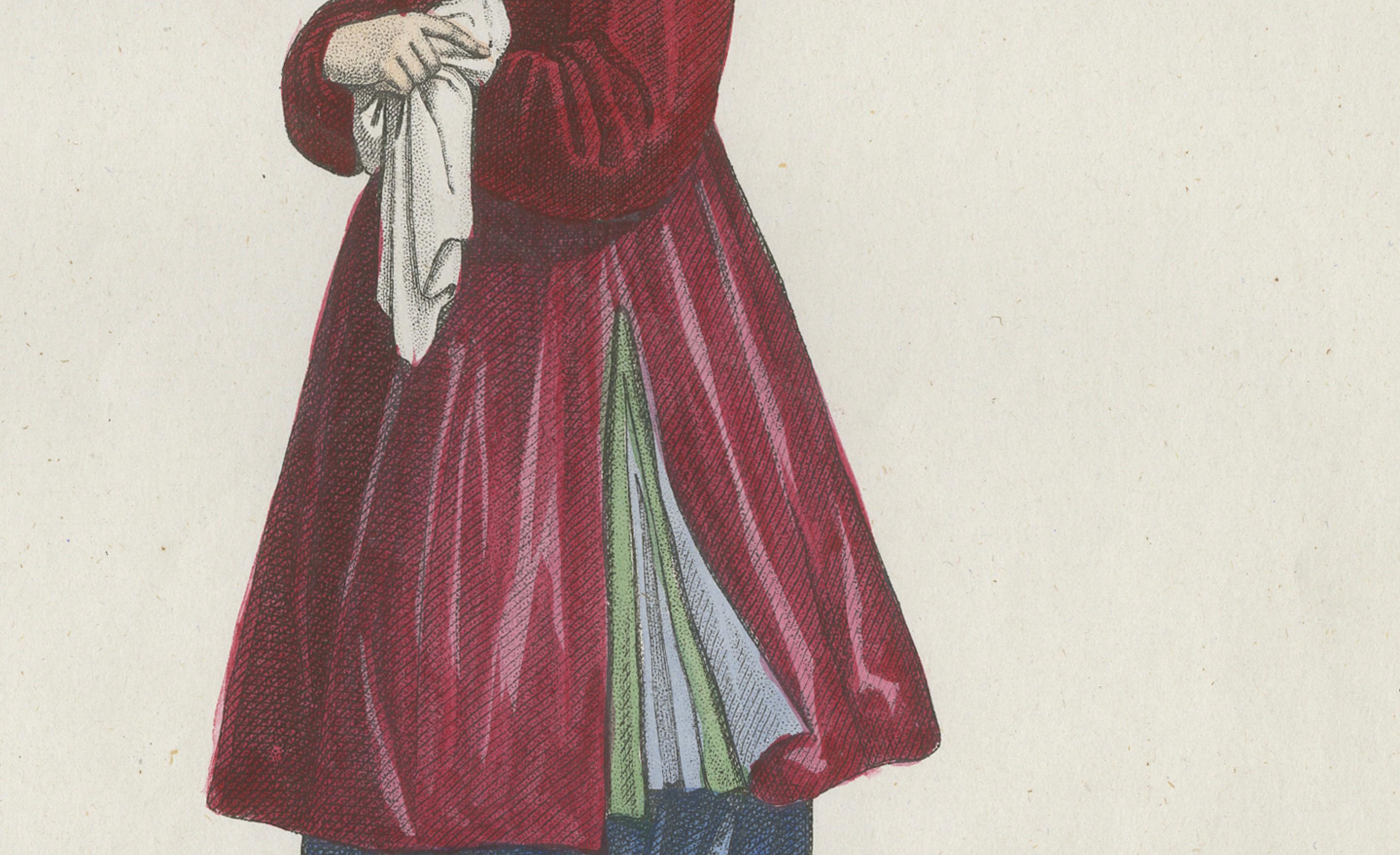 French Cochinchina Woman Costume Print – Antique Hand-Colored Lithograph, 1854 For Sale