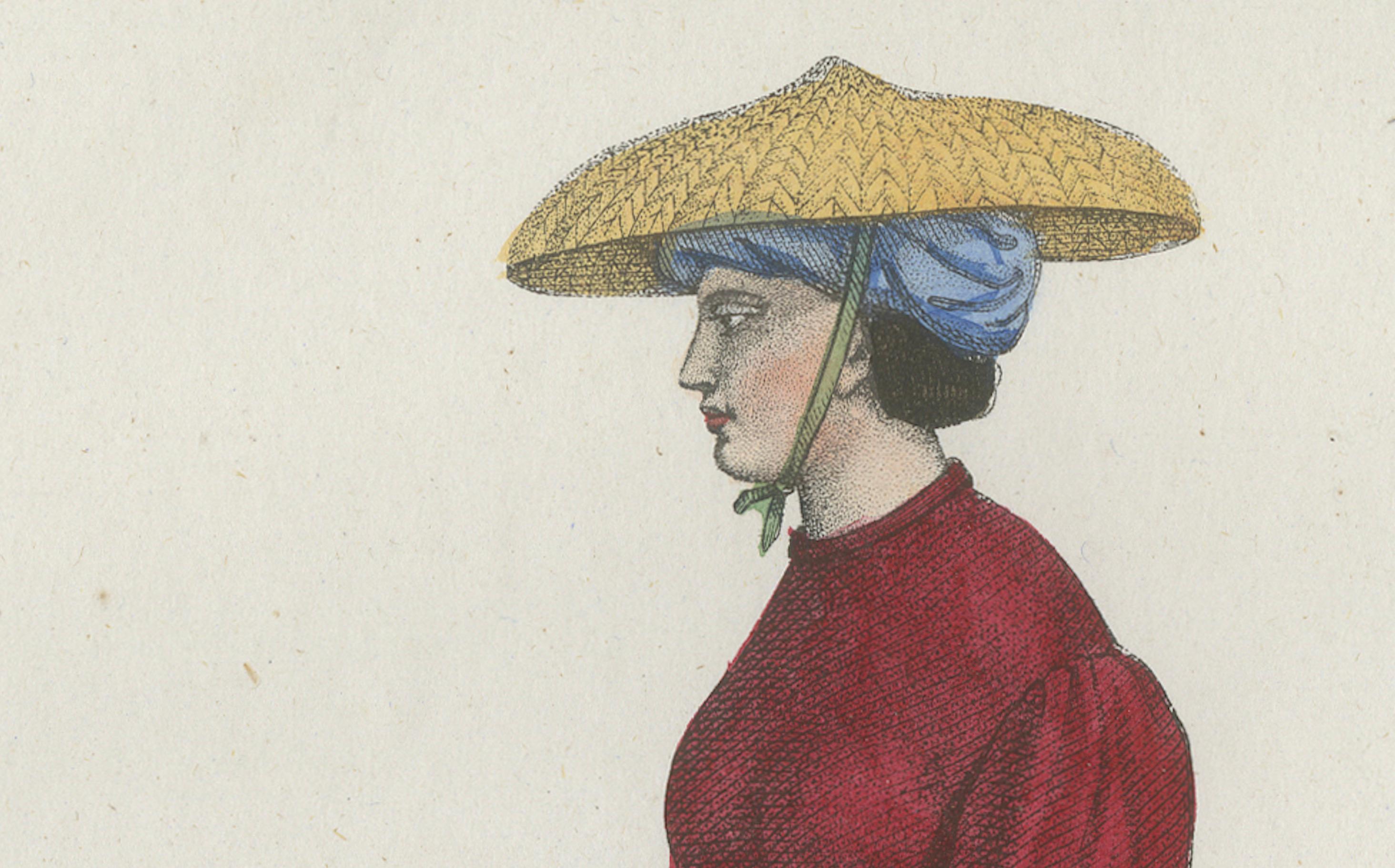 Cochinchina Woman Costume Print – Antique Hand-Colored Lithograph, 1854 In Good Condition For Sale In Langweer, NL