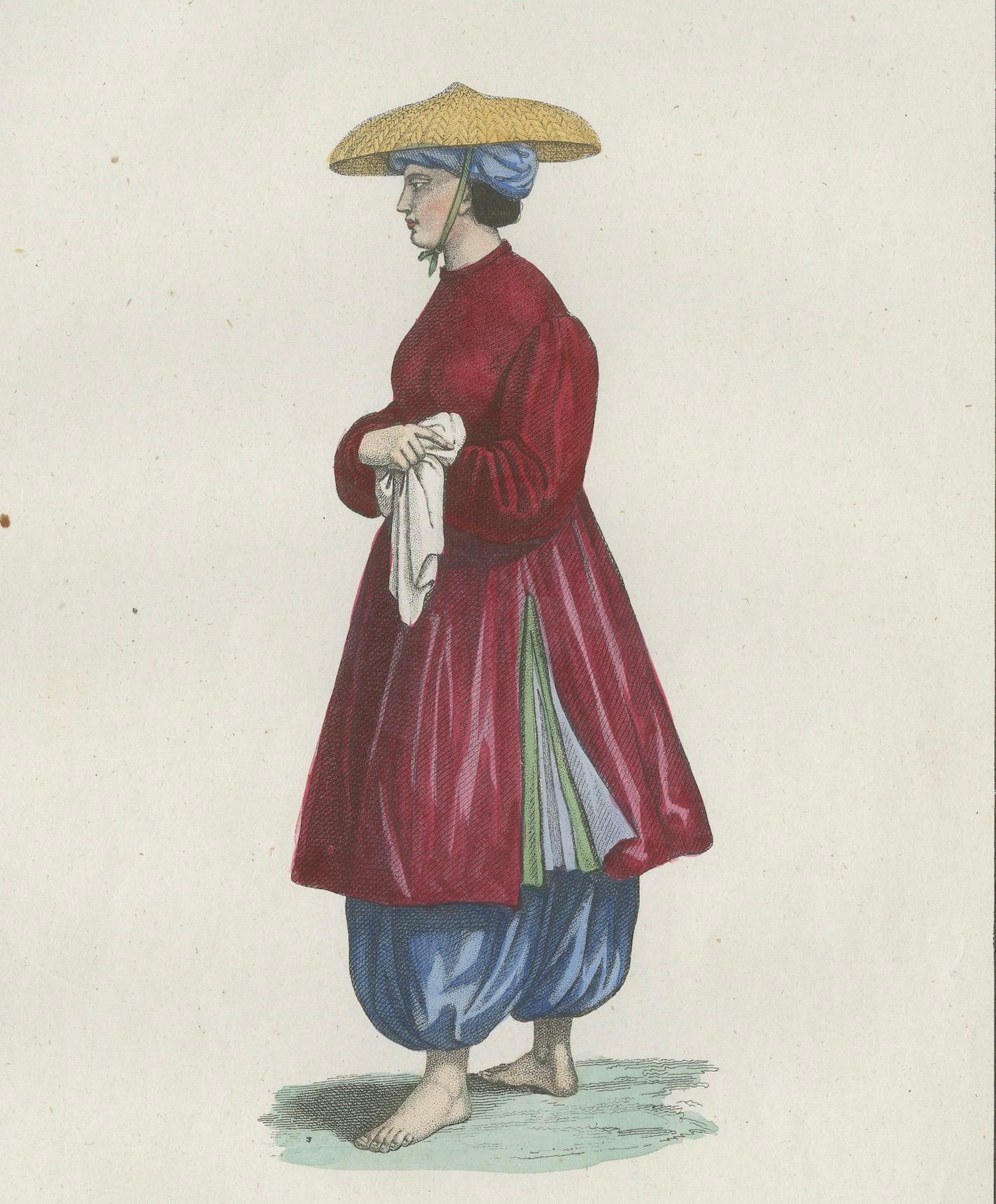 19th Century Cochinchina Woman Costume Print – Antique Hand-Colored Lithograph, 1854 For Sale