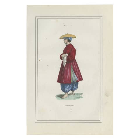 Cochinchina Woman Costume Print – Antique Hand-Colored Lithograph, 1854