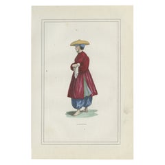Cochinchina Frau Kostüm Druck - Antike handkolorierte Lithographie, 1854
