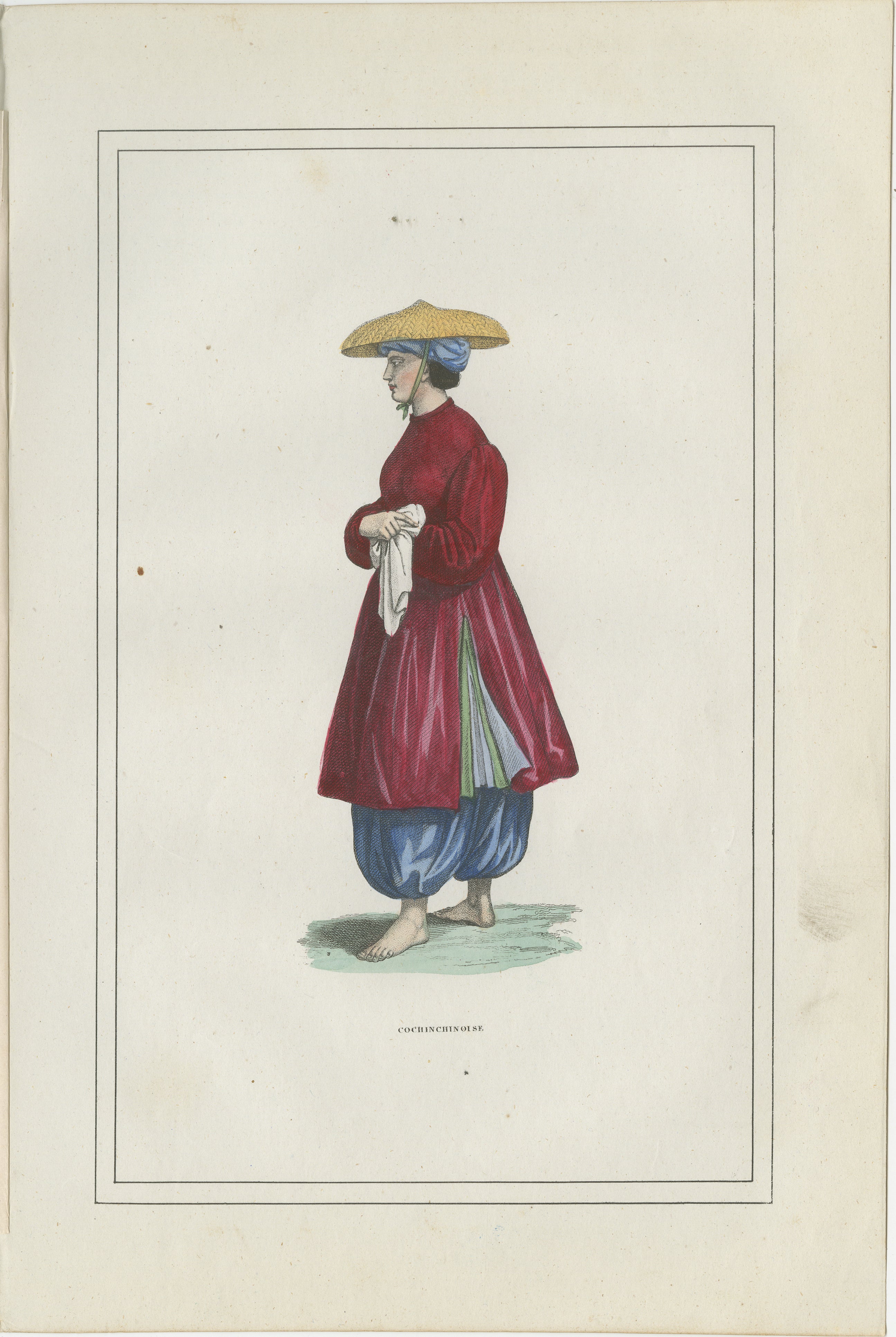 Cochinchina Woman Costume Print – Antique Hand-Colored Lithograph, 1854