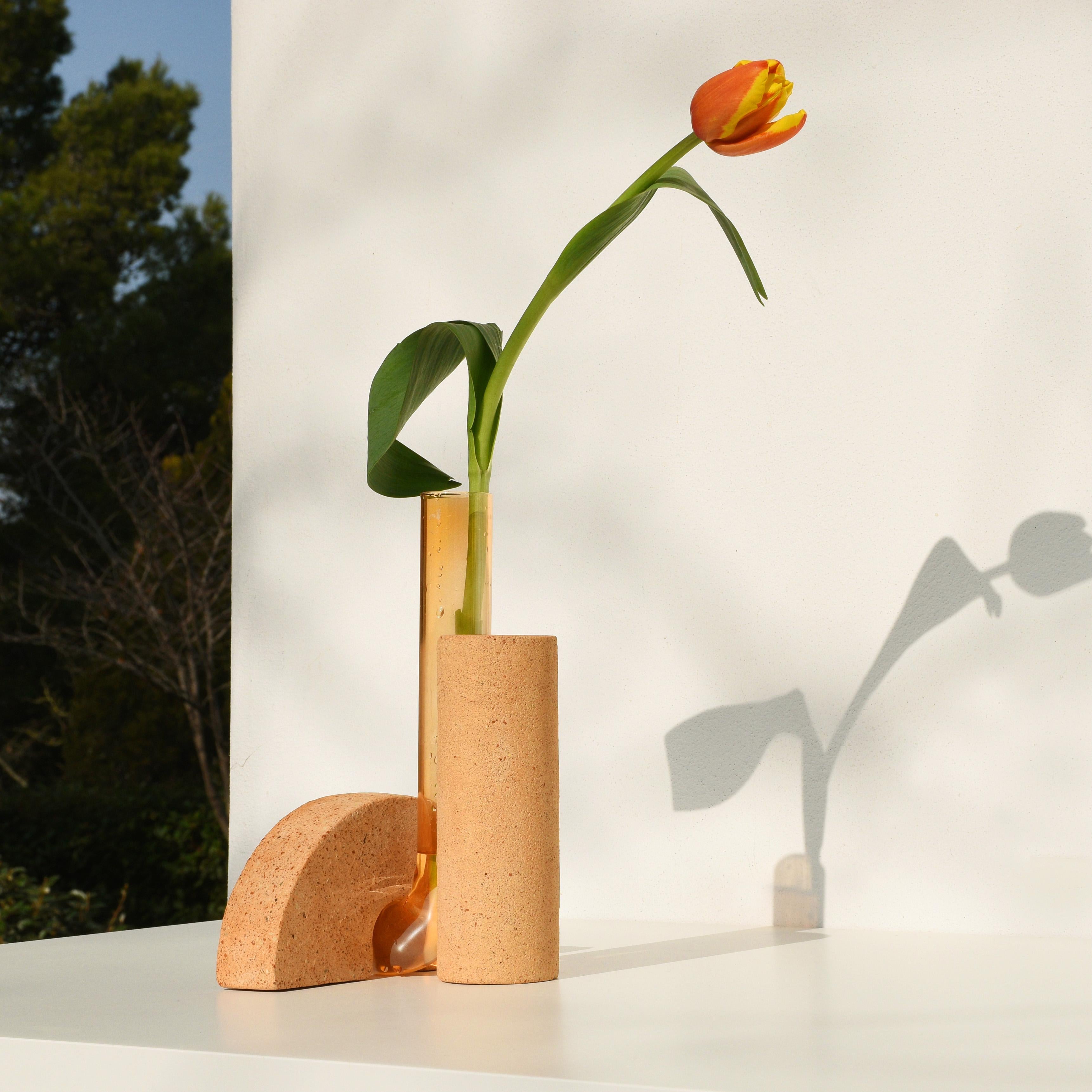 Orange Stone & Glass Vase, handcrafted in Italy by COKI In New Condition For Sale In Rimini, IT
