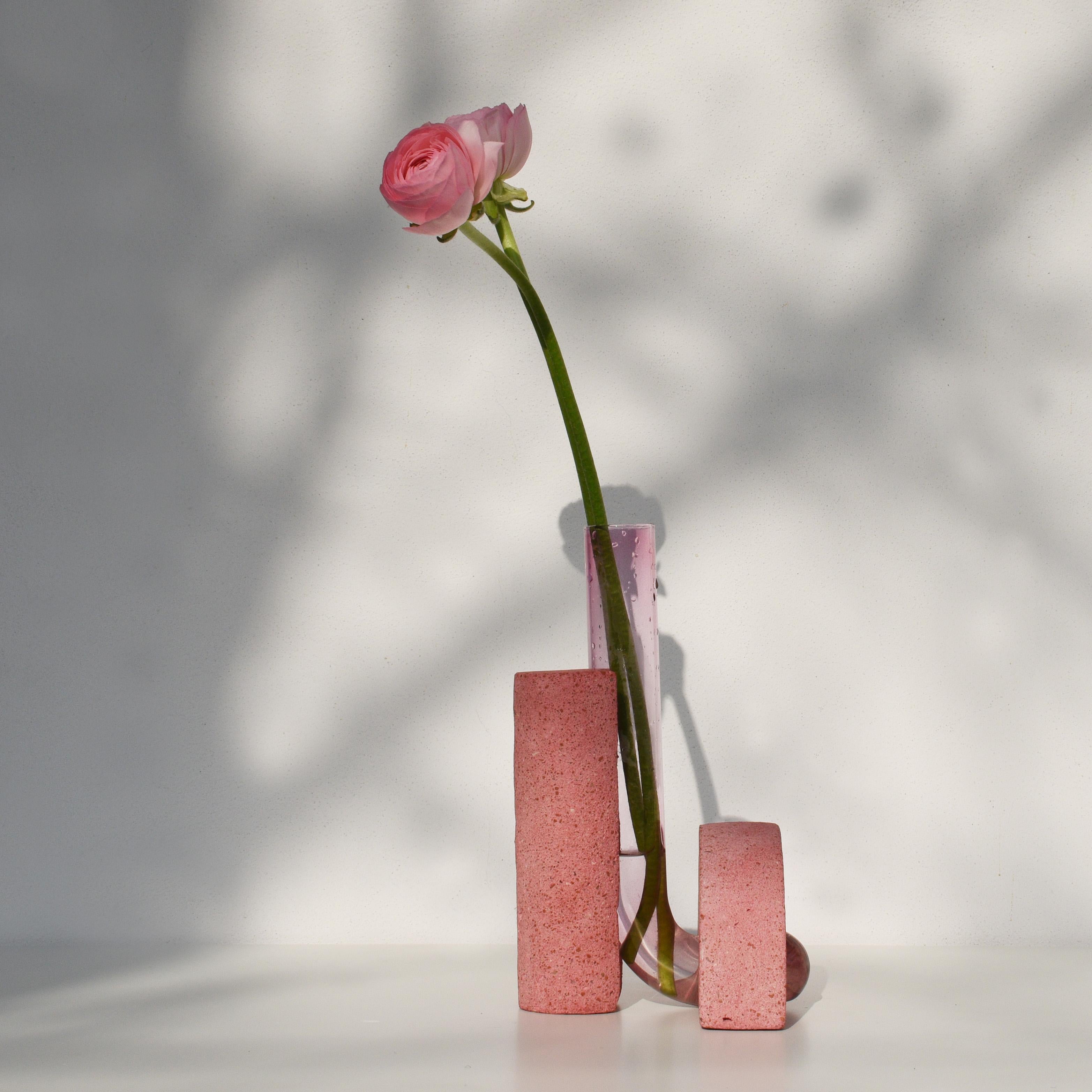 Italian Responsibly Handcrafted Pink Stone & Glass Vase by COKI For Sale