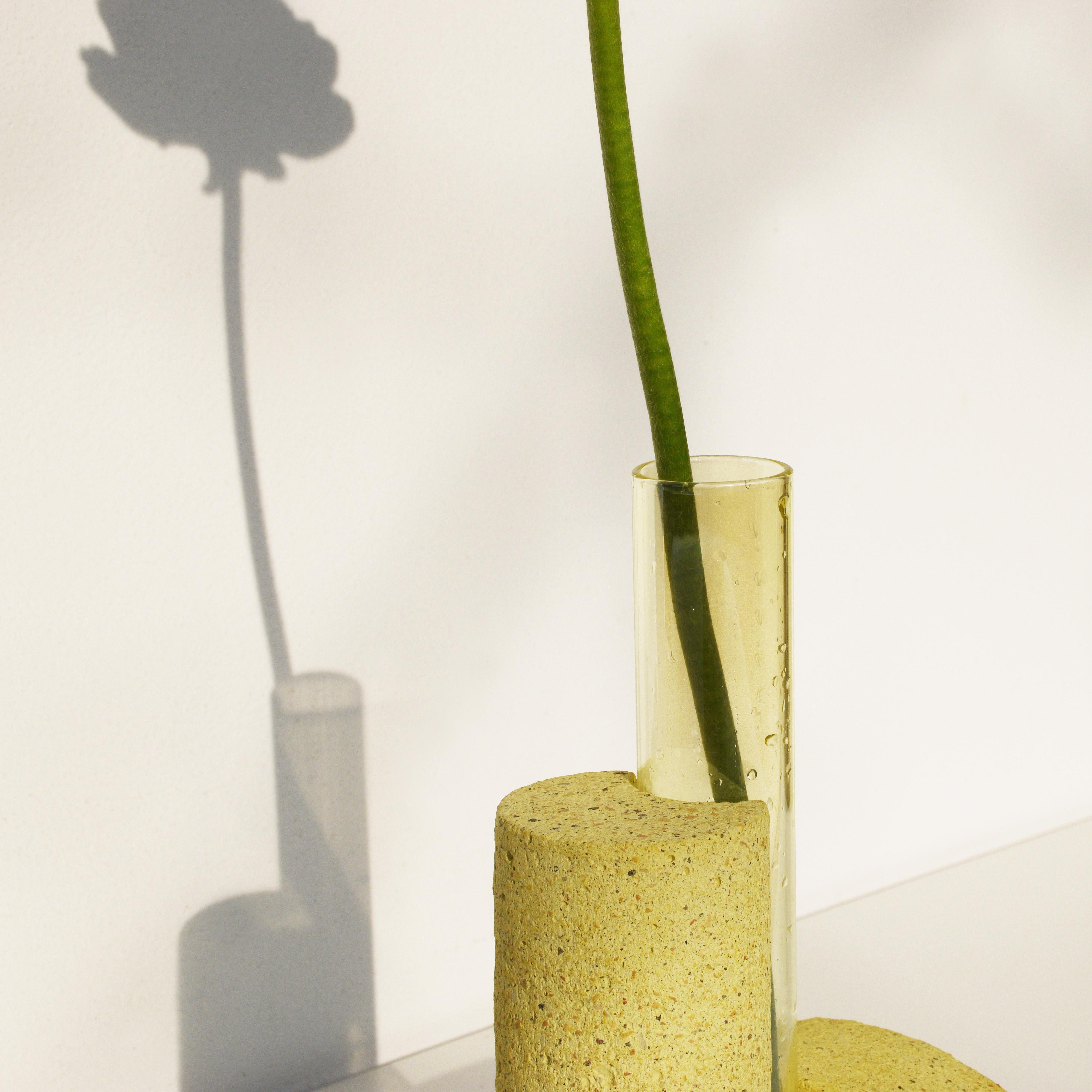 Contemporary Responsibly Handcrafted Yellow Stone & Glass Vase by COKI For Sale