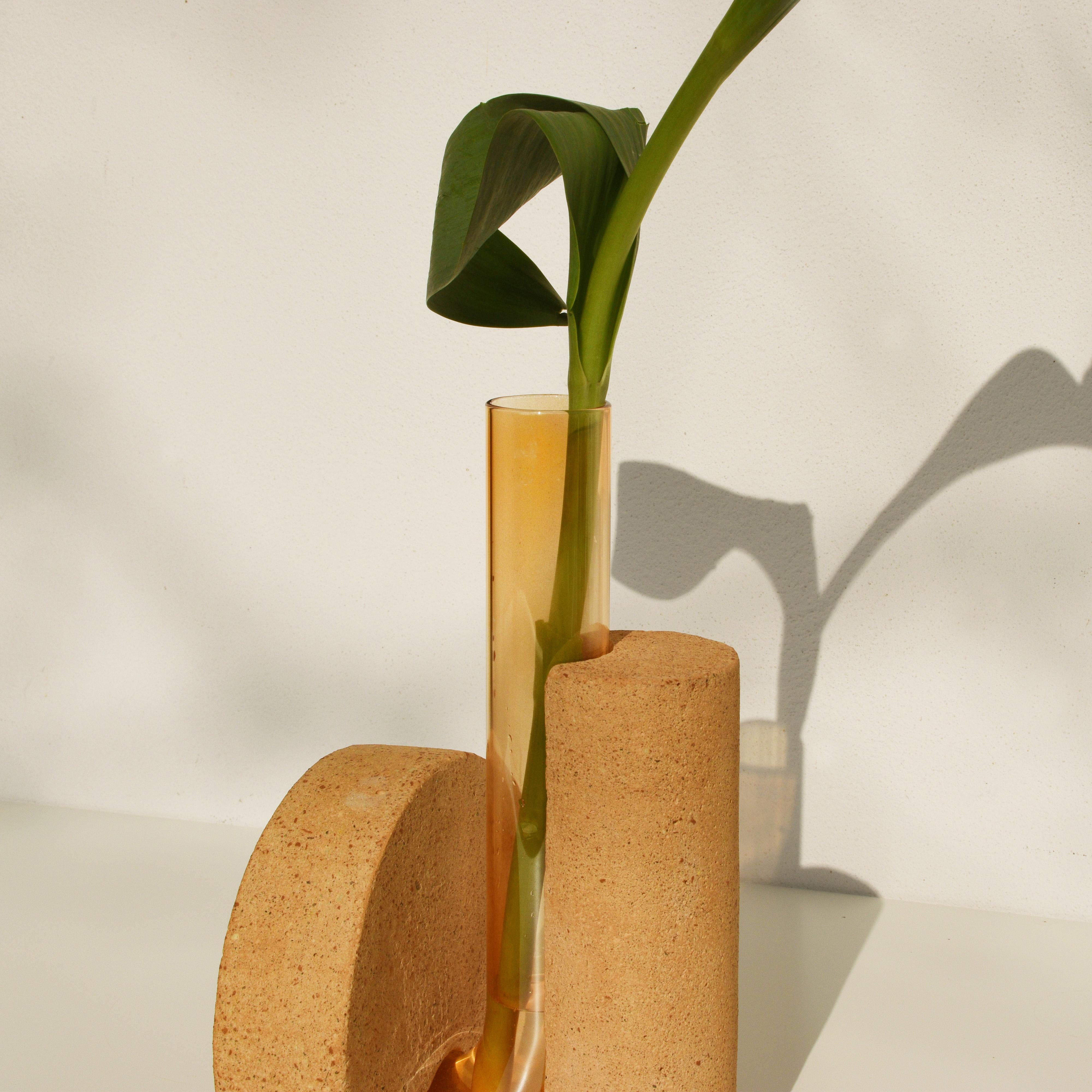 Contemporary Responsibly Handcrafted Orange Stone & Glass Vase by COKI For Sale