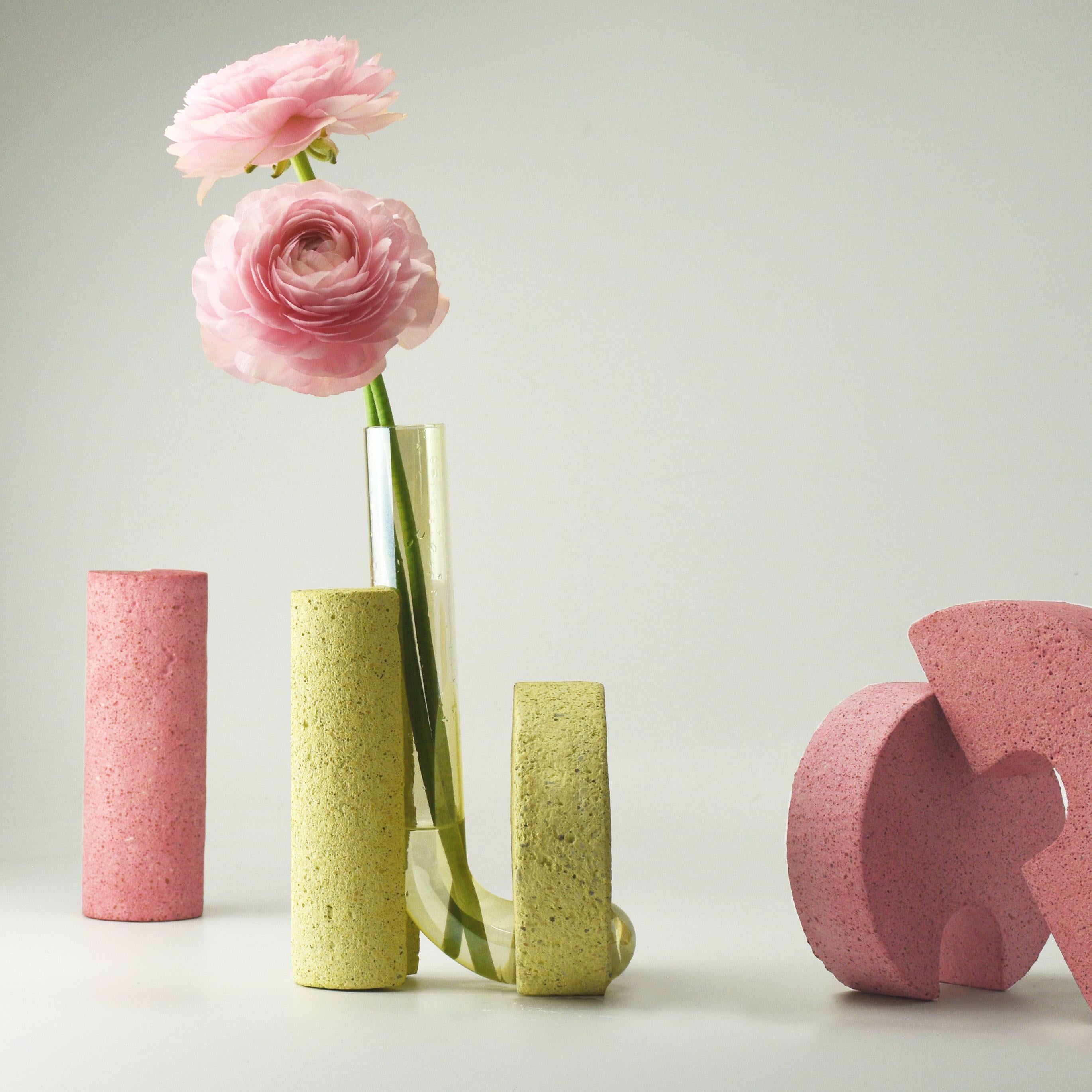 Yellow Contemporary Design Stone & Glass Vase by COKI In New Condition For Sale In Rimini, IT