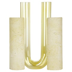 "Cochlea dello Sviluppo" Matera Stone and Yellow Glass Vase by COKI