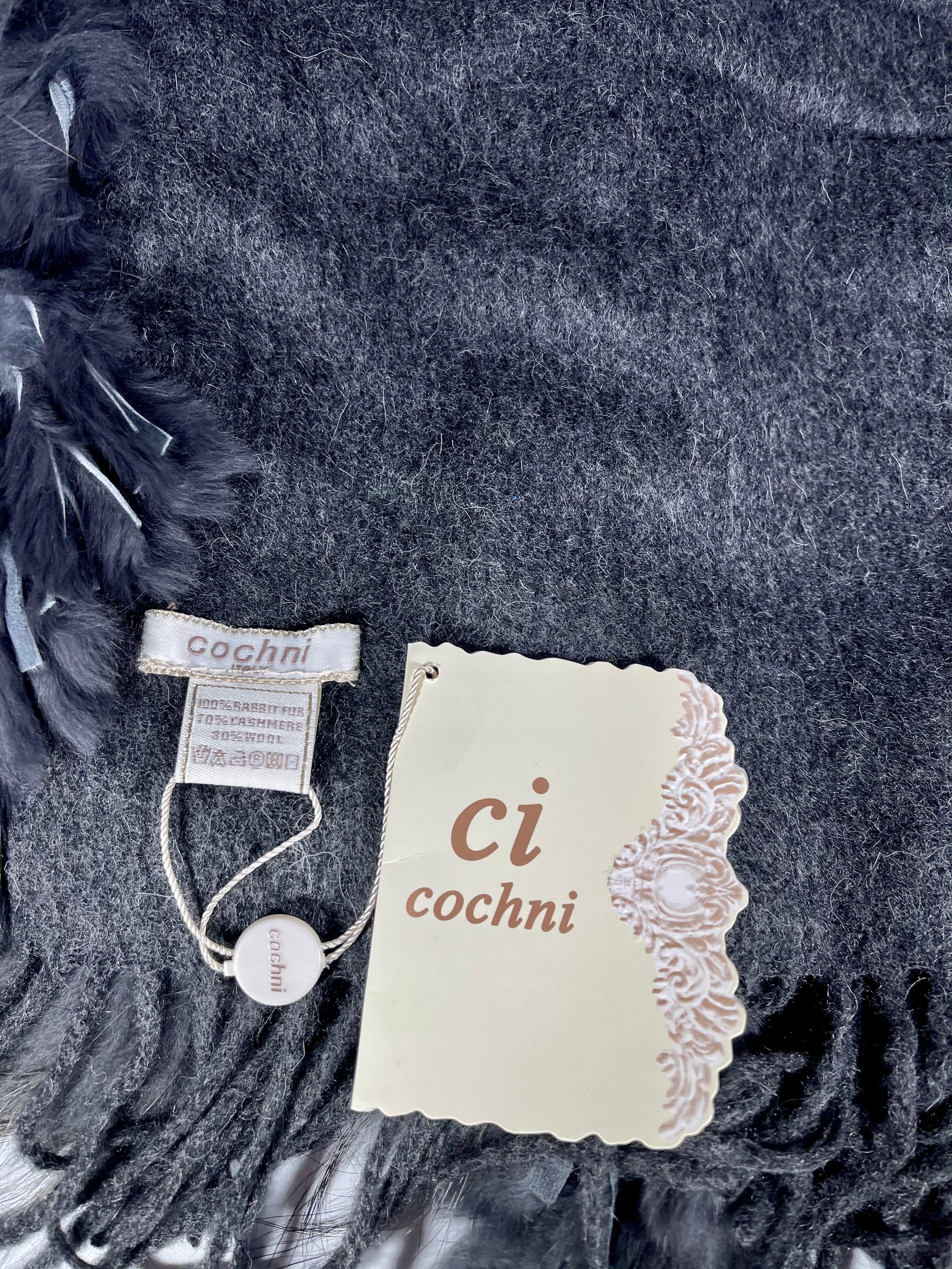 Cochni Italy 70% Cashmere & Wool Shawl/Stole Thick 100% Rabbit Fur Trim Grey For Sale 4