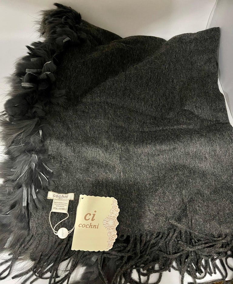 Grande étole / Châle 100% Cachemire Noir Et Argent – Brodée, Neuve Avec étiquettes, Fabrication Inde