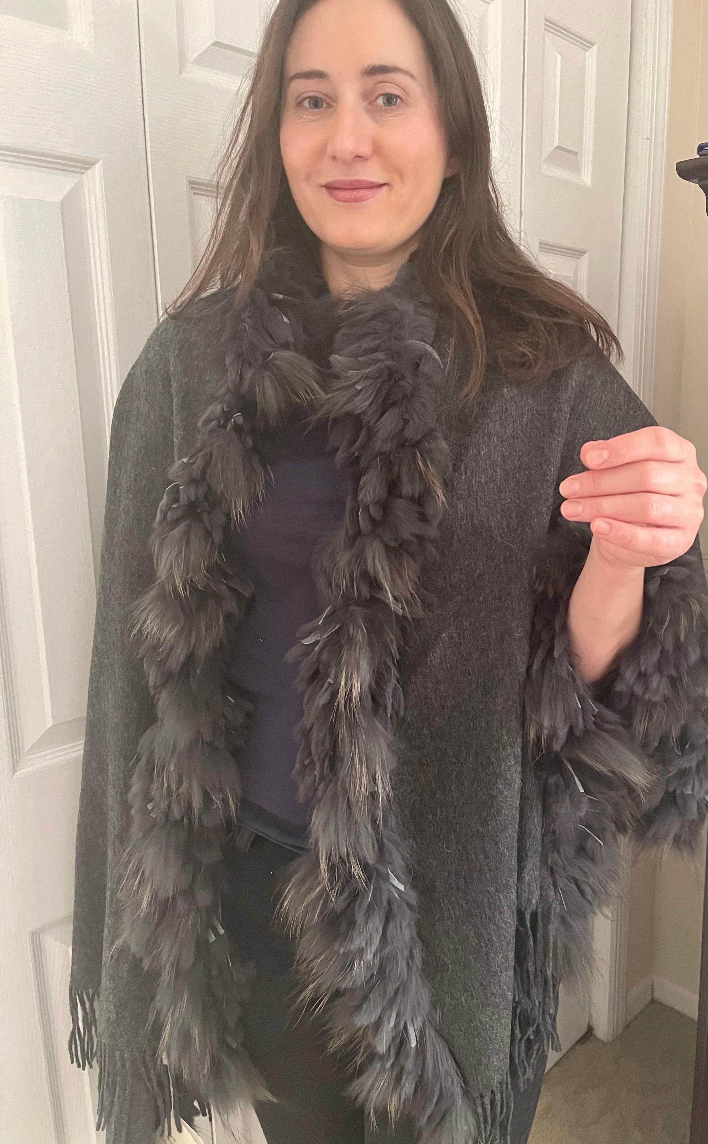 Cochni Italy 70% Cashmere and Wool Shawl/Stole Thick 100% Rabbit Fur ...