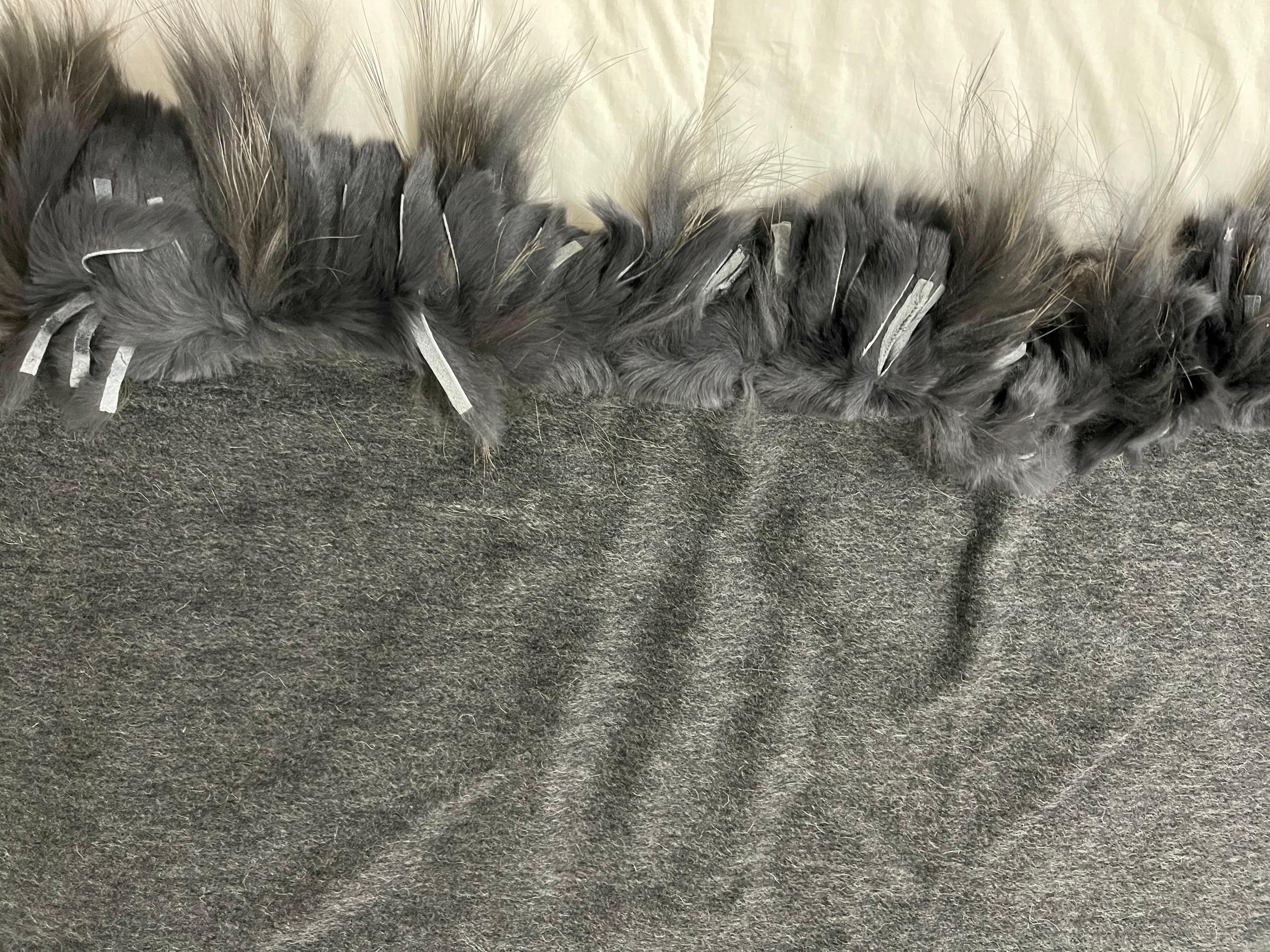 Gray Cochni Italy 70% Cashmere & Wool Shawl/Stole Thick 100% Rabbit Fur Trim Grey For Sale