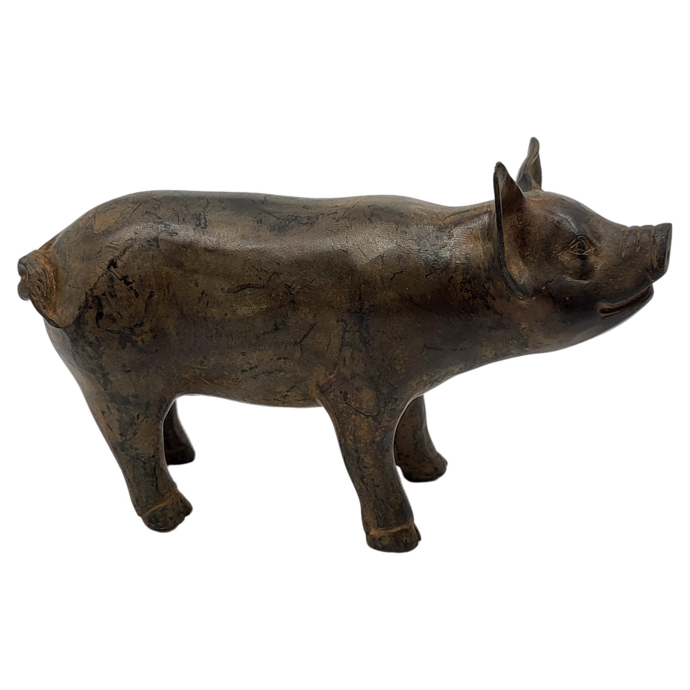 Patinated Cochon en Bronze à patine brune de Pierre Chenet France For Sale