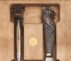 Stephen Webster Cock & Bull Carving Knives with Steel Blades and Bronze Handles