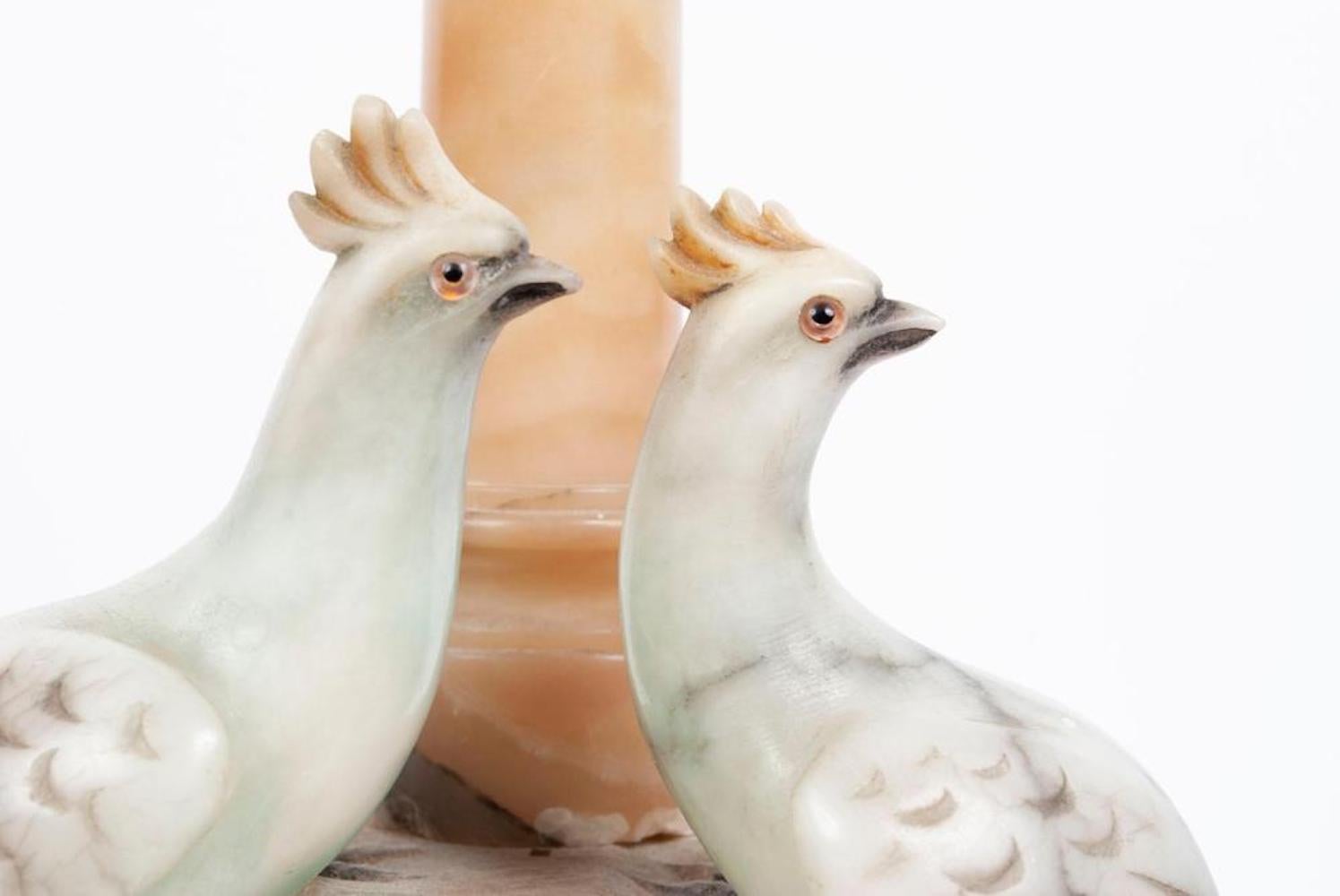 20th Century Cockatoo Alabaster Lamp with Birds For Sale