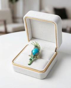 Cockatoo - Sleeping Beauty Turquoise Brooch in 18K