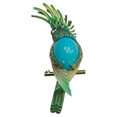 Cockatoo - Sleeping Beauty Turquoise Brooch in 18K