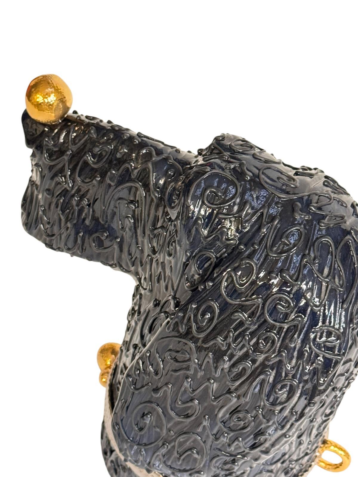 Italian Cocker Dog Ceramic centerpiece with golden ball Handmade in Italy New 2025 For Sale