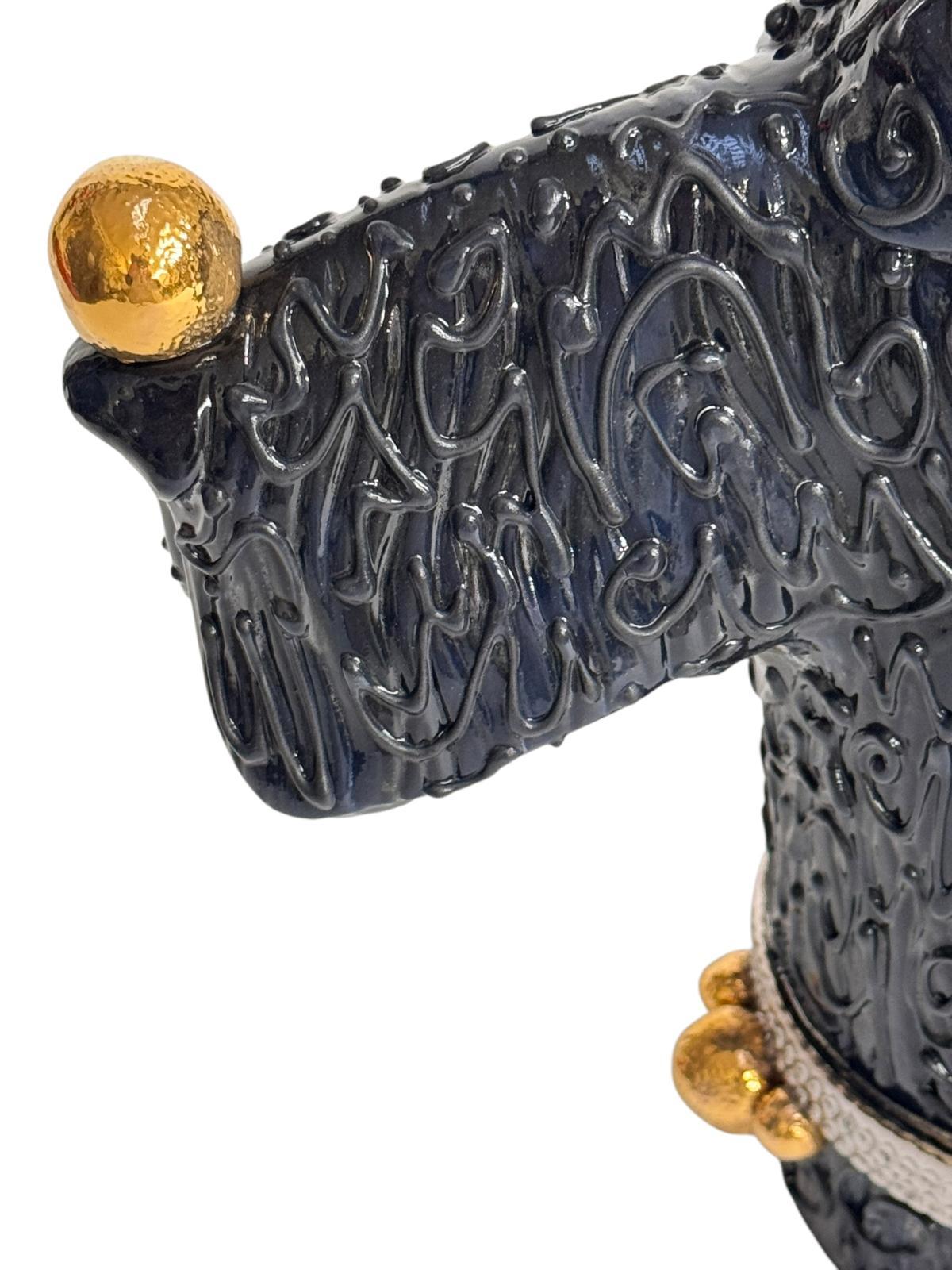 Hand-Crafted Cocker Dog Ceramic centerpiece with golden ball Handmade in Italy New 2025 For Sale