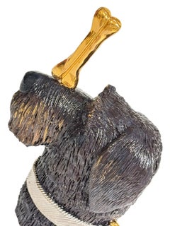 Cocker Dog Ceramic centerpiece, silver collar and gold bone, Handmade in Italy