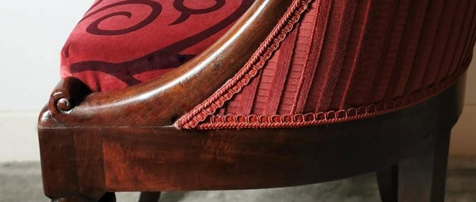 19th Century Cockpit Chair in Wood Upholstered Velvet Dedar France  For Sale