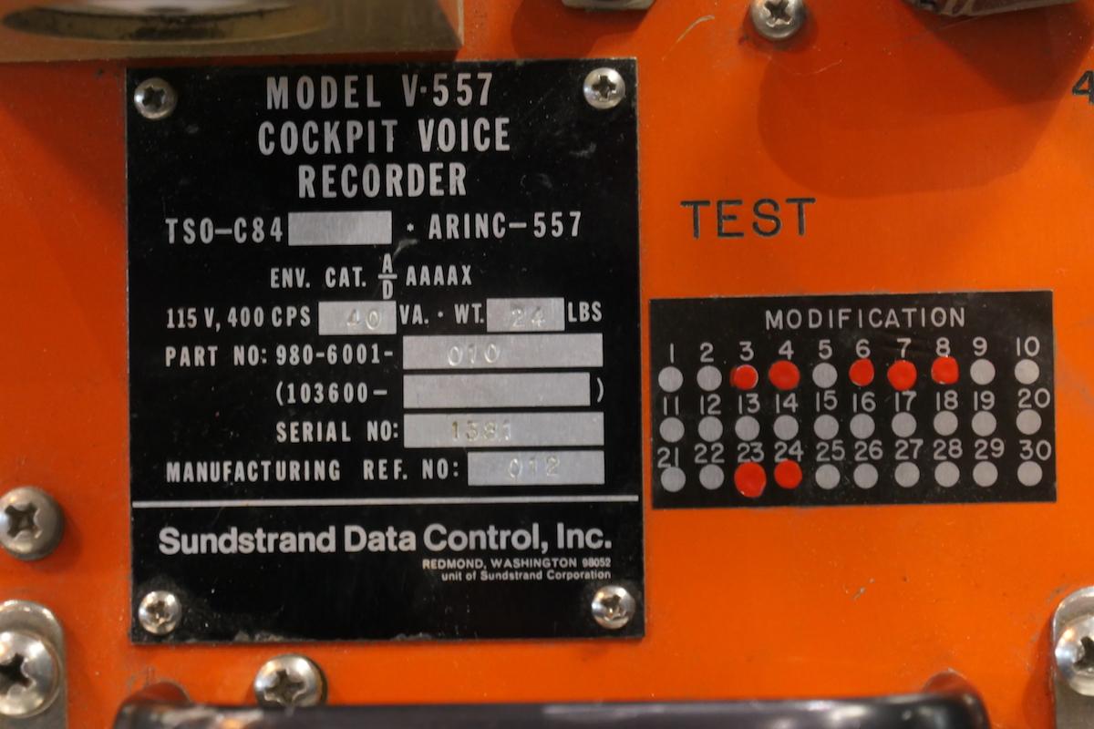 Contemporary Cockpit Voice Recorder Made by Sundstrand Data Control in Washington