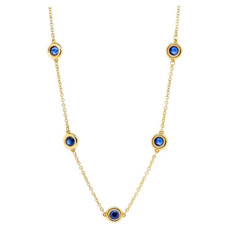 Cocktail 14K Yellow by the Yard Sapphire Necklace For Sale at 1stDibs