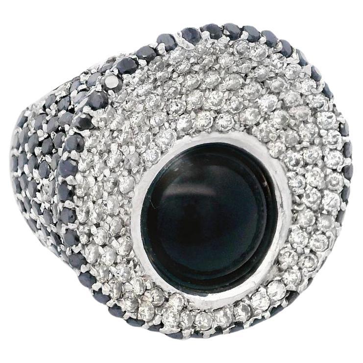 Cocktail 18kt white Gold Ring with Onyx & Diamonds 18k Gold Cocktail Ring For Sale