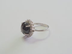No Reserve- Cocktail 20ct Black Star Sapphire & CZ Sterling Silver Ring