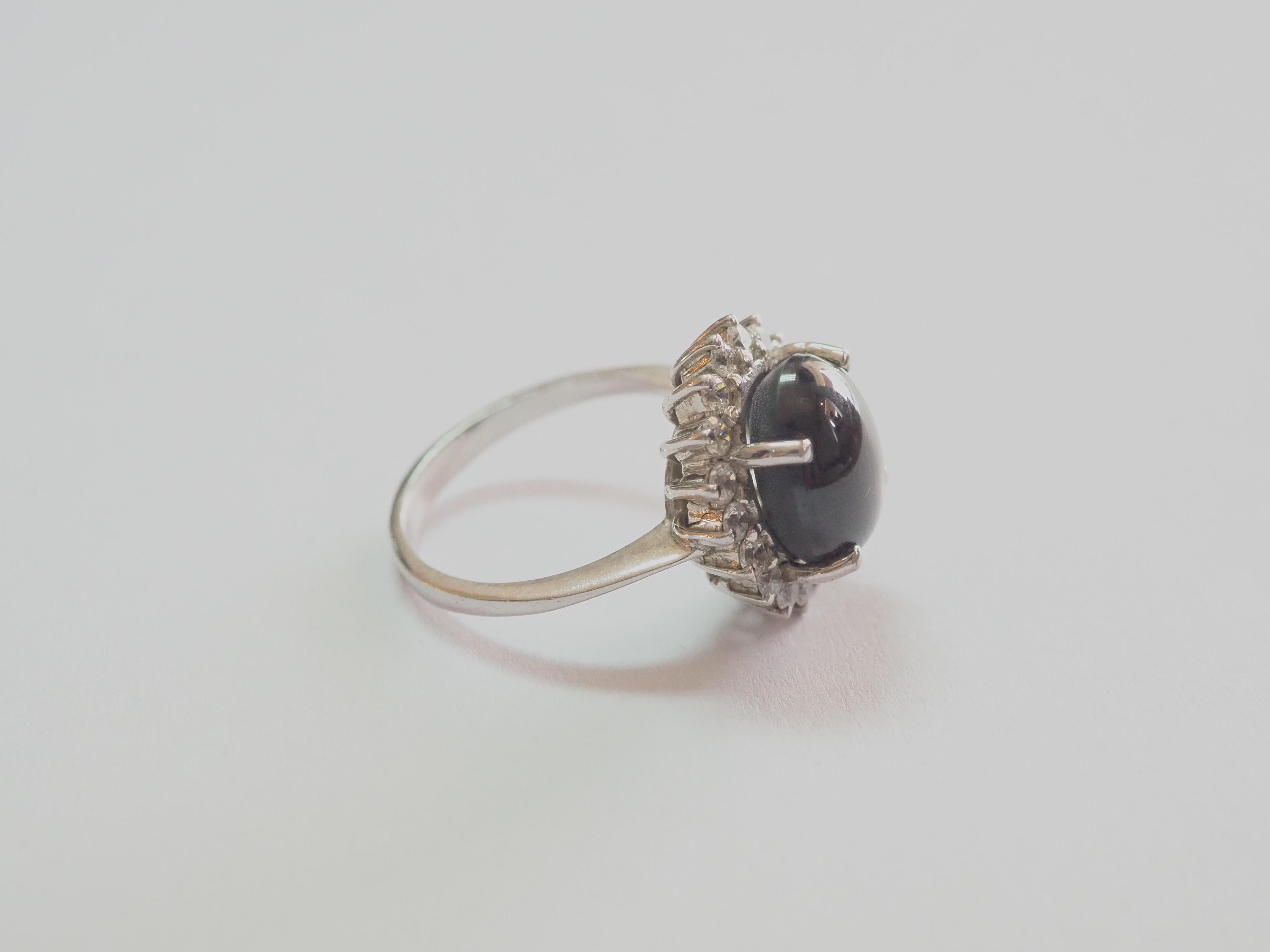 Cabochon No Reserve- Cocktail 20ct Black Star Sapphire & CZ Sterling Silver Ring
