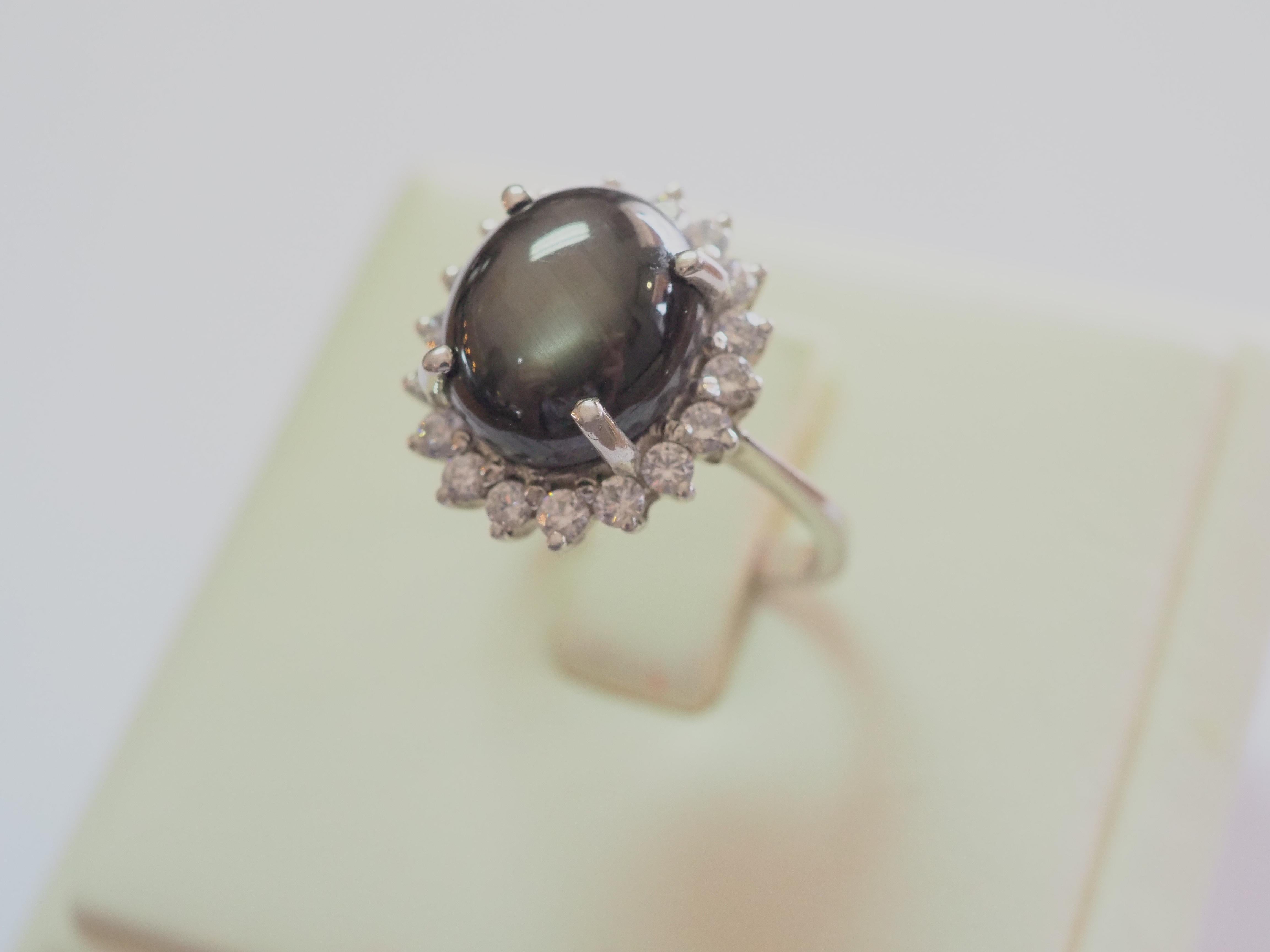 Women's No Reserve- Cocktail 20ct Black Star Sapphire & CZ Sterling Silver Ring