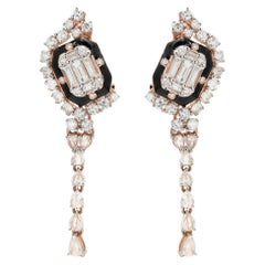 2.11 cts Diamond and Enamel Cocktail Earrings in 14k Solid Rose Gold